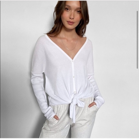 Aritzia Tops - Aritzia Babaton Thermal Tie Shirt / Cardigan - White Size XS Neutral Casual